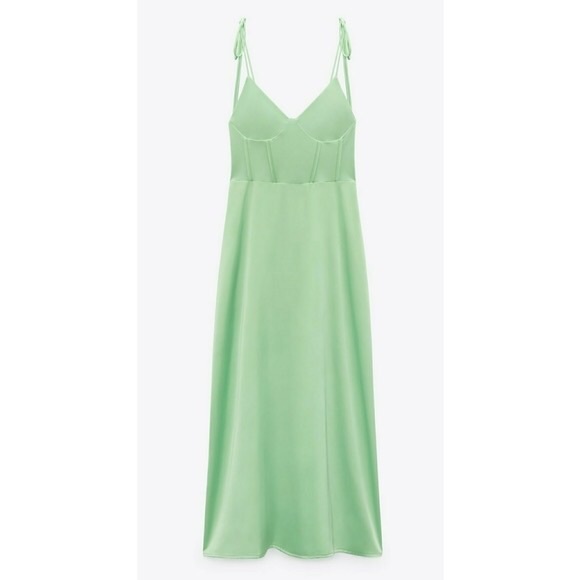 NWT Zara Key lime Satin Bustier Maxi Dress - Picture 7 of 7